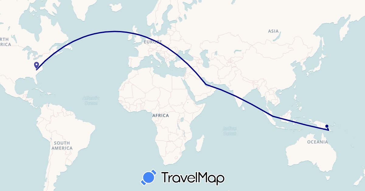 TravelMap itinerary: driving in Papua New Guinea, Qatar, Singapore, United States (Asia, North America, Oceania)